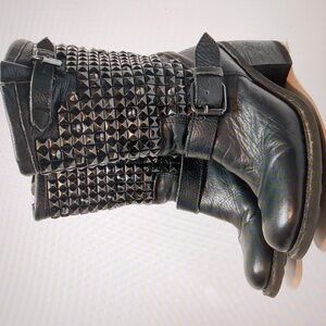Ash Tennessee Nickel Black Leather Biker Boots Size EU 36